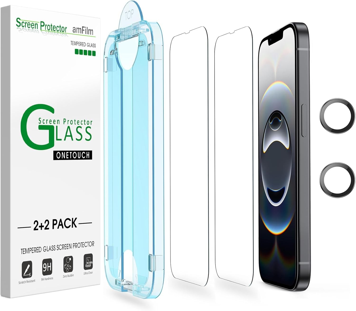 2+2 Pack Auto-Alignment OneTouch Screen Protector & Camera Lens Protector for iP