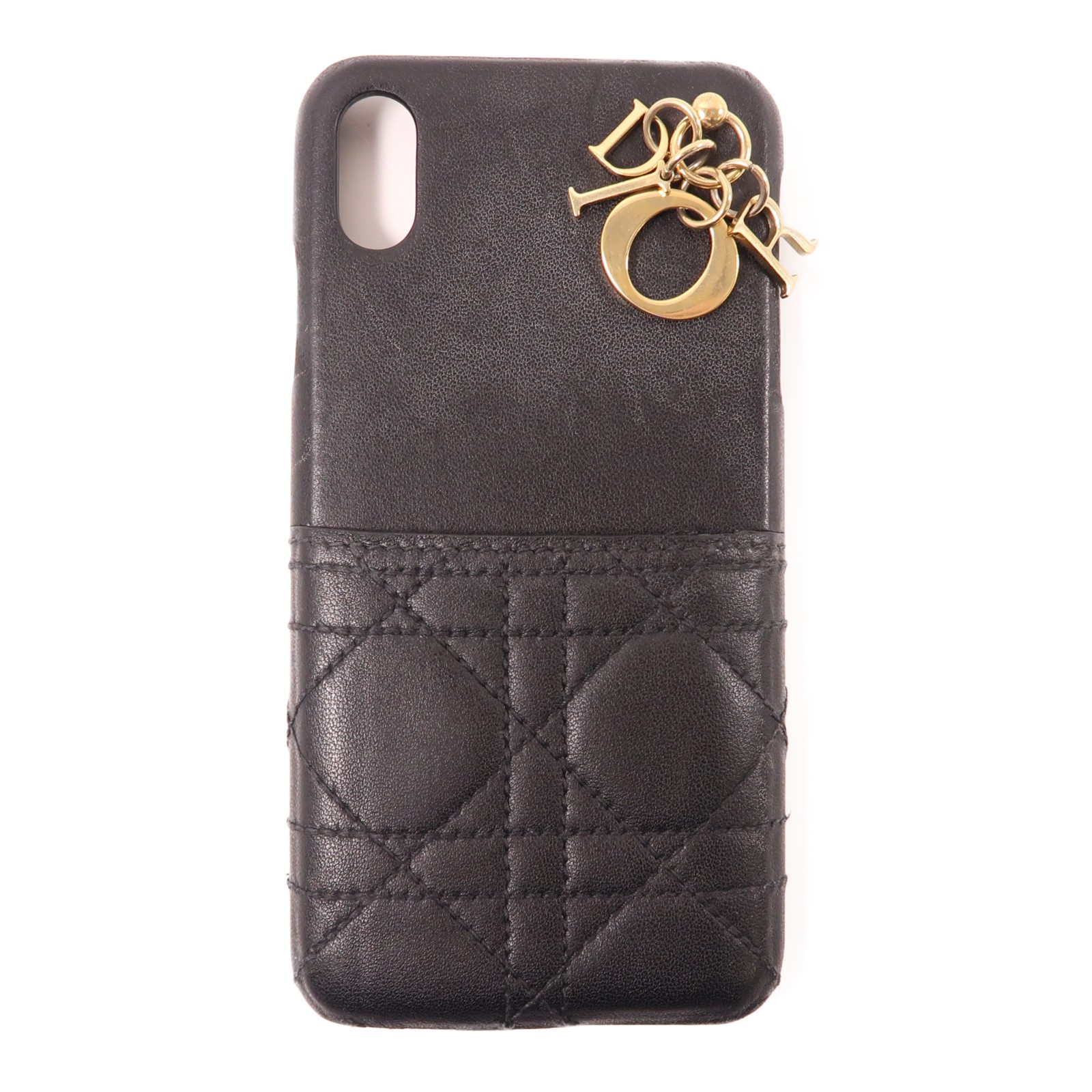*15%OFF* Christian Dior CD GHW iphone 10 Case Lambskin Leather Black