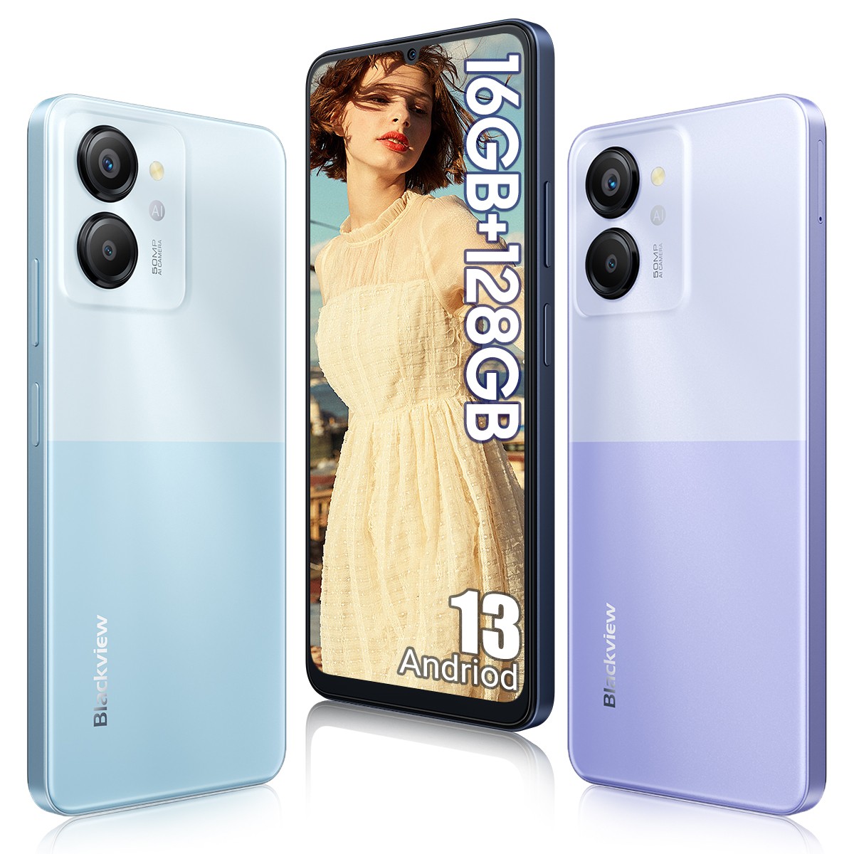 Blackview COLOR 8 Smartphone 16GB+128GB 6.75″ 6000mAh Android 13 Dual SIM 50MP