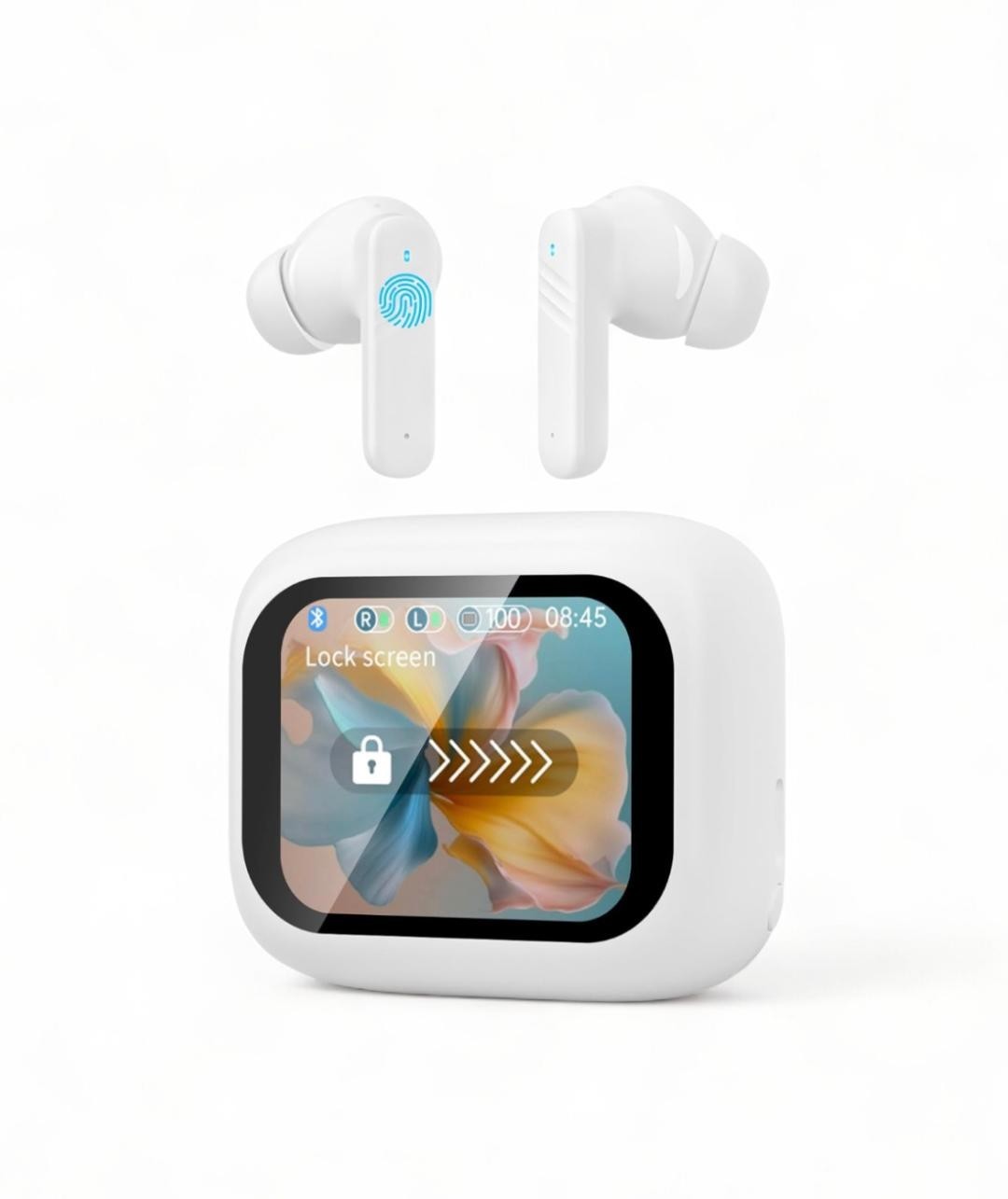NEW- Wireless Earbuds, Smart Touch Screen Wireless Earphones Bluetooth 5.4-WHITE