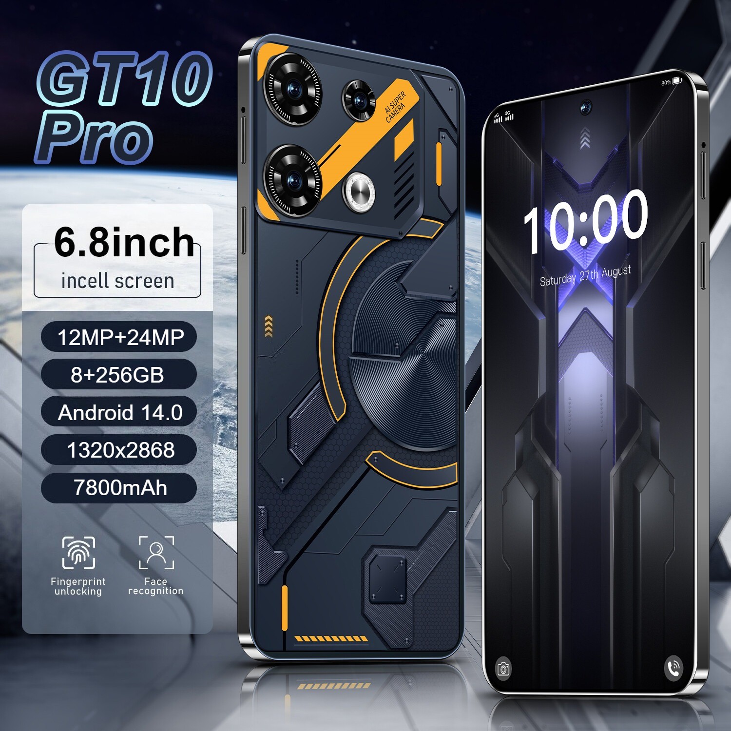 GT10 Pro Smartphone 6.8″ HD Factory Unlocked Android 8+256GB 7800mAh Dual SIM