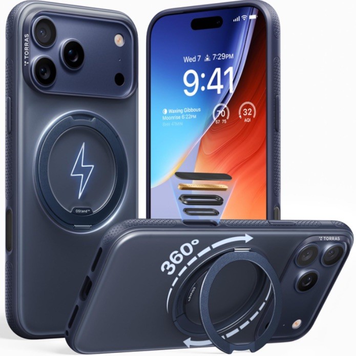 TORRAS Ostand for iPhone 17 Pro  Case with 360 Magnetic Stand Deep Blue