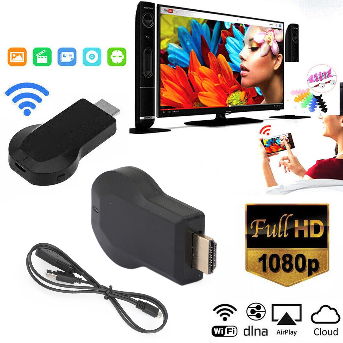 M9/M4 Plus Air Play HDM TV Stick WIFI Display Receiver Dongle Streamer EP